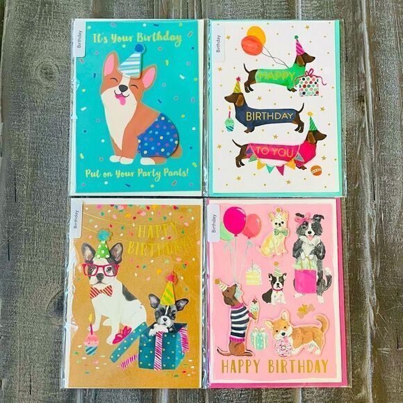 Happy Birthday Party Dogs Greeting Cards Lot of 4 - Picture 1 of 9